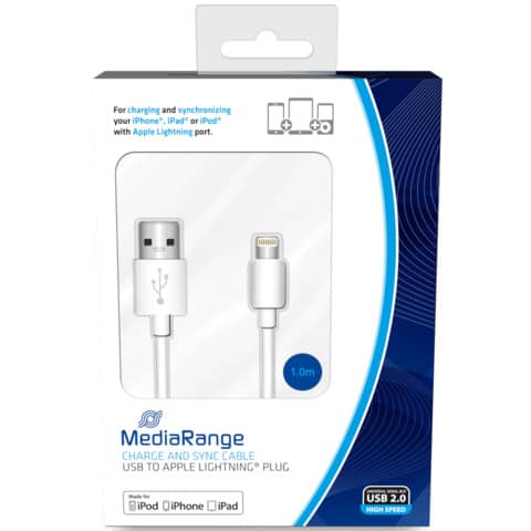 Cavo di ricarica e sincronizzazione USB 2.0 Lightning 1 mt Media Range bianco MRCS178